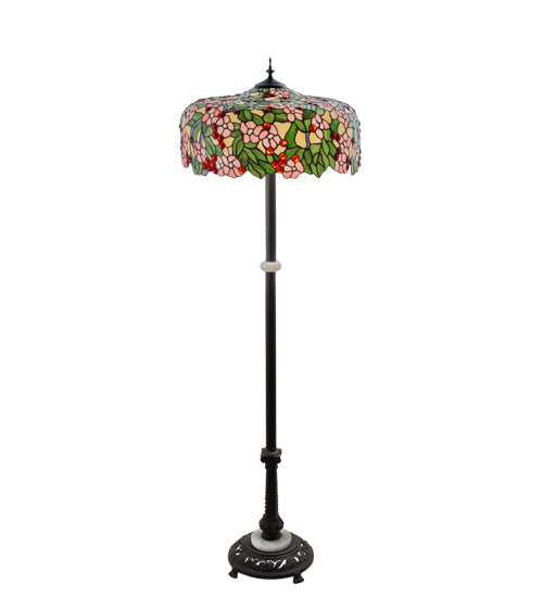 Meyda Lighting Tiffany Cherry Blossom 62" 3-Light Mahogany Bronze Floor Lamp With Multi-Colored Shade Glass