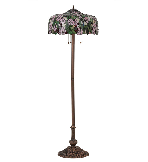 Meyda Lighting Tiffany Cherry Blossom 63" 3-Light Mahogany Bronze Floor Lamp With Multi-Colored Shade Glass