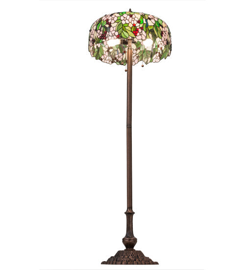 Meyda Lighting Tiffany Cherry Blossom 63" 3-Light Mahogany Bronze Floor Lamp With Multi-Colored Shade Glass