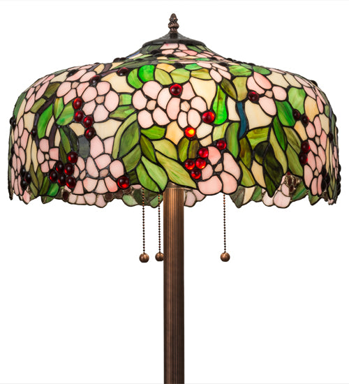 Meyda Lighting Tiffany Cherry Blossom 63" 3-Light Mahogany Bronze Floor Lamp With Multi-Colored Shade Glass