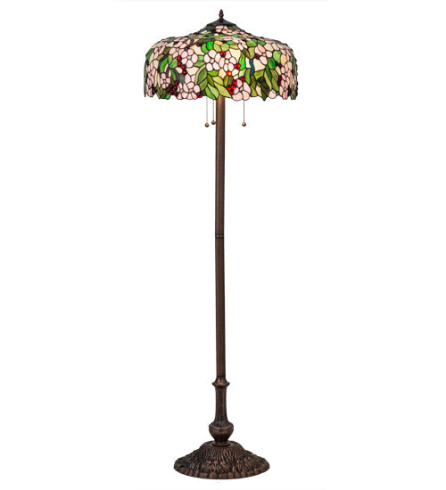 Meyda Lighting Tiffany Cherry Blossom 63" 3-Light Mahogany Bronze Floor Lamp With Multi-Colored Shade Glass