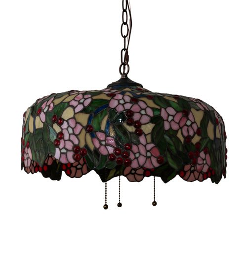 Meyda Lighting Tiffany Cherry Blossom 72991 20" 3-Light Mahogany Bronze Pendant Light With Multi-Colored Shade Glass