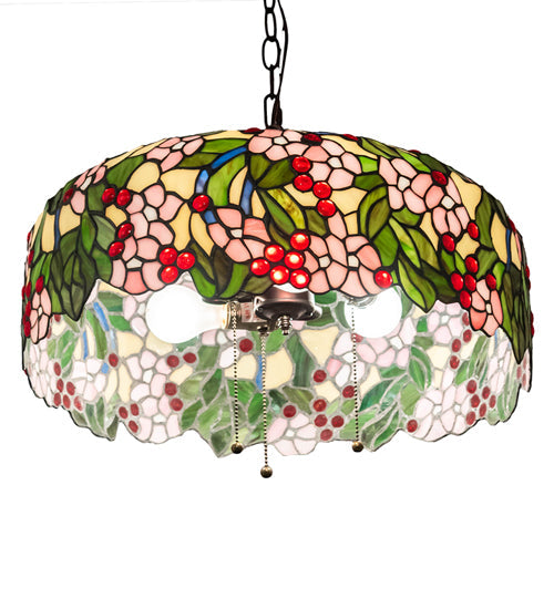 Meyda Lighting Tiffany Cherry Blossom 72991 20" 3-Light Mahogany Bronze Pendant Light With Multi-Colored Shade Glass