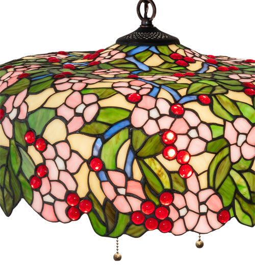 Meyda Lighting Tiffany Cherry Blossom 72991 20" 3-Light Mahogany Bronze Pendant Light With Multi-Colored Shade Glass