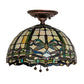 Meyda Lighting Tiffany Dragonfly 12" 3-Light Mahogany Bronze Flush Mount Light With Multi-Colored Stained Shade Glass
