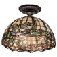 Meyda Lighting Tiffany Dragonfly 12" 3-Light Mahogany Bronze Flush Mount Light With Multi-Colored Stained Shade Glass