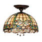 Meyda Lighting Tiffany Dragonfly 12" 3-Light Mahogany Bronze Flush Mount Light With Multi-Colored Stained Shade Glass