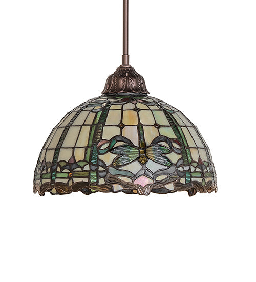 Meyda Lighting Tiffany Dragonfly 12" Mahogany Bronze Pendant Light With Multi-Colored Shade Glass
