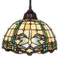 Meyda Lighting Tiffany Dragonfly 12" Mahogany Bronze Pendant Light With Multi-Colored Shade Glass