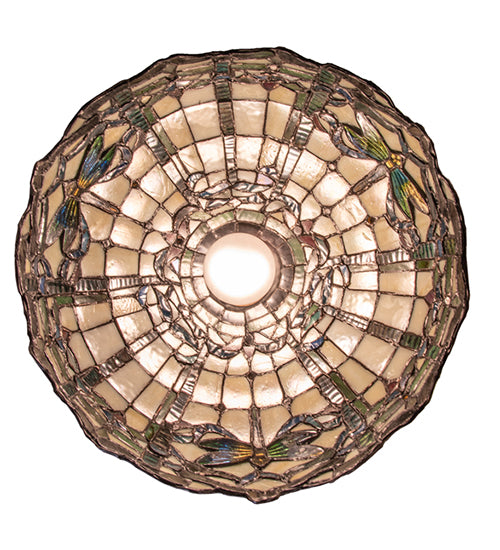 Meyda Lighting Tiffany Dragonfly 12" Mahogany Bronze Pendant Light With Multi-Colored Shade Glass