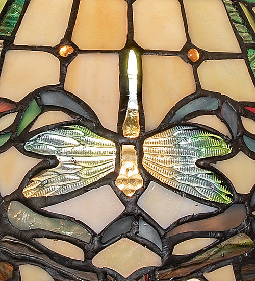 Meyda Lighting Tiffany Dragonfly 12" Mahogany Bronze Pendant Light With Multi-Colored Shade Glass