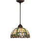 Meyda Lighting Tiffany Dragonfly 12" Mahogany Bronze Pendant Light With Multi-Colored Shade Glass