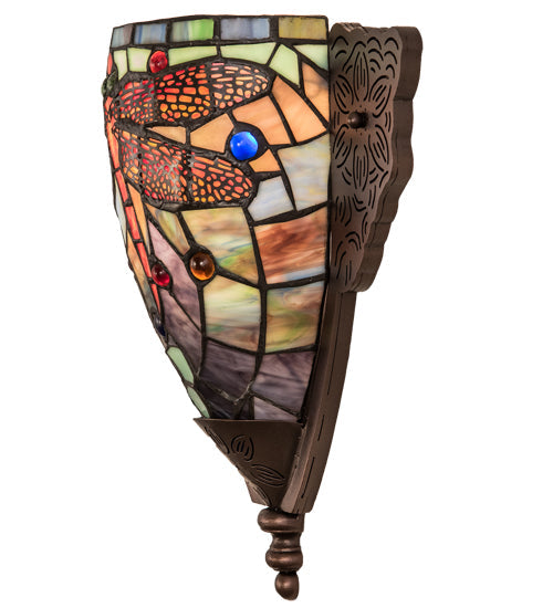 Meyda Lighting Tiffany Dragonfly 15" Mahogany Bronze Wall Sconce With Multi-Colored Shade Glass