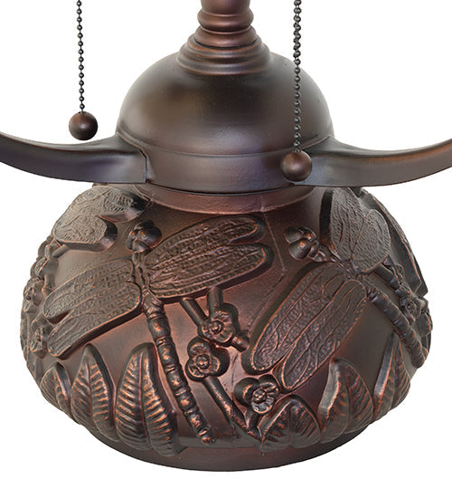 Meyda Lighting Tiffany Dragonfly 17" 3-Light Mahogany Bronze Table Lamp Base