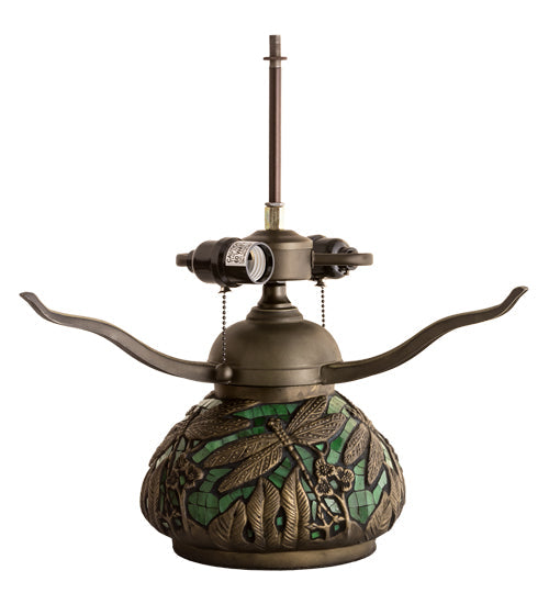 Meyda Lighting Tiffany Dragonfly 17" 3-Light Mahogany Bronze Table Lamp With Multi-Colored Stained Shade Glass