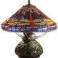Meyda Lighting Tiffany Dragonfly 17" 3-Light Mahogany Bronze Table Lamp With Multi-Colored Stained Shade Glass