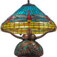 Meyda Lighting Tiffany Dragonfly 17" 3-Light Mahogany Bronze Tiffany Mosaic Base Table Lamp With Multi-Colored Stained Shade Glass