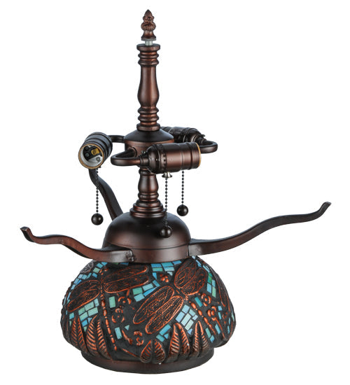 Meyda Lighting Tiffany Dragonfly 17" 3-Light Mahogany Bronze Tiffany Mosaic Base Table Lamp With Multi-Colored Stained Shade Glass