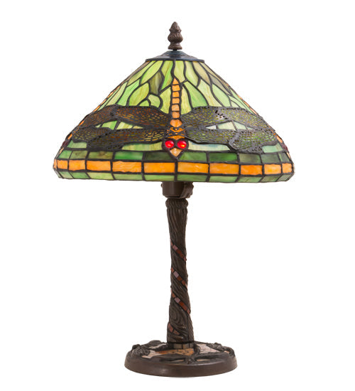 Meyda Lighting Tiffany Dragonfly 17" Mahogany Bronze Twisted Fly Mosaic Table Lamp With Multi-Colored Shade Glass