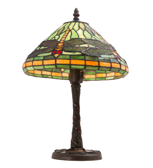 Meyda Lighting Tiffany Dragonfly 17" Mahogany Bronze Twisted Fly Mosaic Table Lamp With Multi-Colored Shade Glass