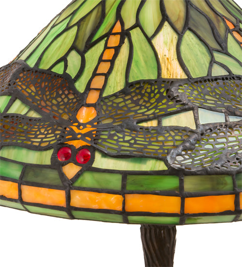Meyda Lighting Tiffany Dragonfly 17" Mahogany Bronze Twisted Fly Mosaic Table Lamp With Multi-Colored Shade Glass
