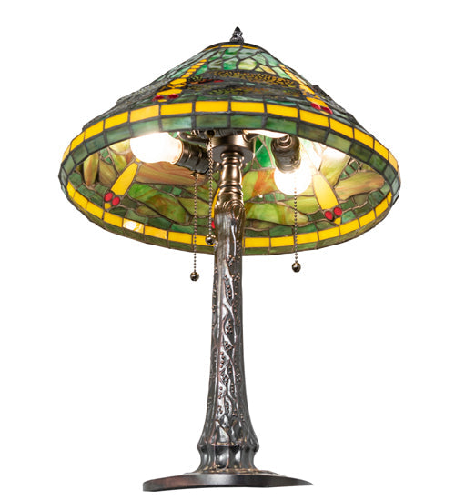 Meyda Lighting Tiffany Dragonfly 22" 3-Light Mahogany Bronze Table Lamp With Multi-Colored Stained Shade Glass