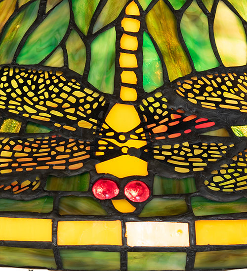 Meyda Lighting Tiffany Dragonfly 22" 3-Light Mahogany Bronze Table Lamp With Multi-Colored Stained Shade Glass
