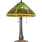 Meyda Lighting Tiffany Dragonfly 22" 3-Light Mahogany Bronze Table Lamp With Multi-Colored Stained Shade Glass