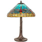 Meyda Lighting Tiffany Dragonfly 23" Mahogany Bronze Table Lamp With Multi-Colored Stained Shade Glass