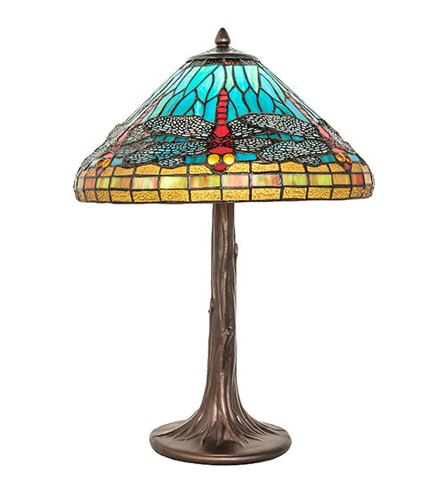 Meyda Lighting Tiffany Dragonfly 23" Mahogany Bronze Table Lamp With Multi-Colored Stained Shade Glass