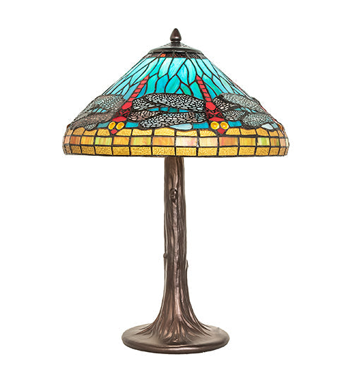 Meyda Lighting Tiffany Dragonfly 23" Mahogany Bronze Table Lamp With Multi-Colored Stained Shade Glass