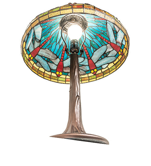 Meyda Lighting Tiffany Dragonfly 23" Mahogany Bronze Table Lamp With Multi-Colored Stained Shade Glass