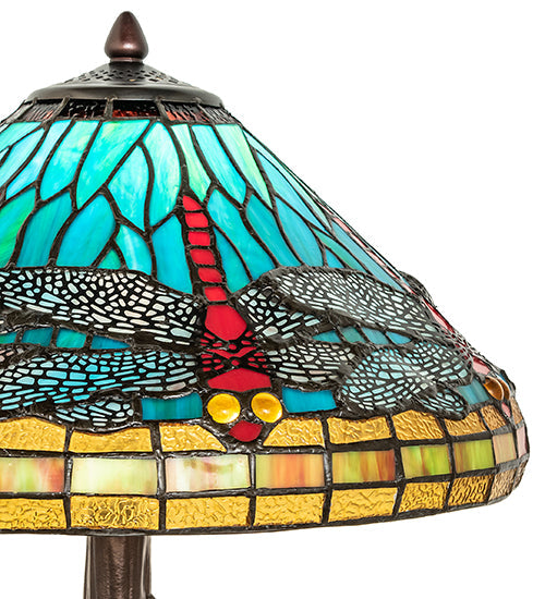 Meyda Lighting Tiffany Dragonfly 23" Mahogany Bronze Table Lamp With Multi-Colored Stained Shade Glass