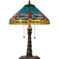 Meyda Lighting Tiffany Dragonfly 24" 3-Light Mahogany Bronze Twisted Fly Mosaic Base Table Lamp With Multi-Colored Stained Shade Glass