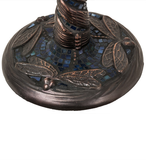Meyda Lighting Tiffany Dragonfly 24" 3-Light Mahogany Bronze Twisted Fly Mosaic Base Table Lamp With Multi-Colored Stained Shade Glass