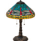 Meyda Lighting Tiffany Dragonfly 24" 3-Light Mahogany Bronze Twisted Fly Mosaic Base Table Lamp With Multi-Colored Stained Shade Glass