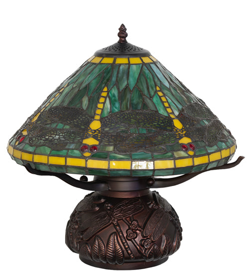 Meyda Lighting Tiffany Dragonfly 261256 17" 3-Light Mahogany Bronze Table Lamp With Multi-Colored Shade Glass