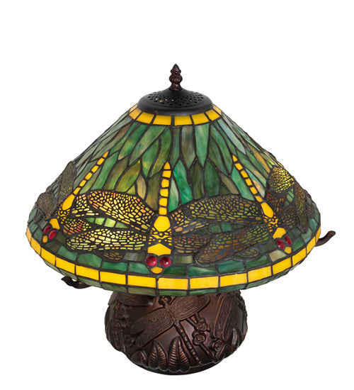 Meyda Lighting Tiffany Dragonfly 261256 17" 3-Light Mahogany Bronze Table Lamp With Multi-Colored Shade Glass