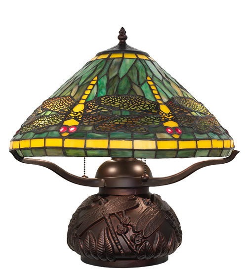 Meyda Lighting Tiffany Dragonfly 261256 17" 3-Light Mahogany Bronze Table Lamp With Multi-Colored Shade Glass