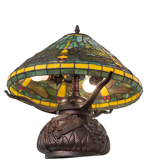 Meyda Lighting Tiffany Dragonfly 261256 17" 3-Light Mahogany Bronze Table Lamp With Multi-Colored Shade Glass