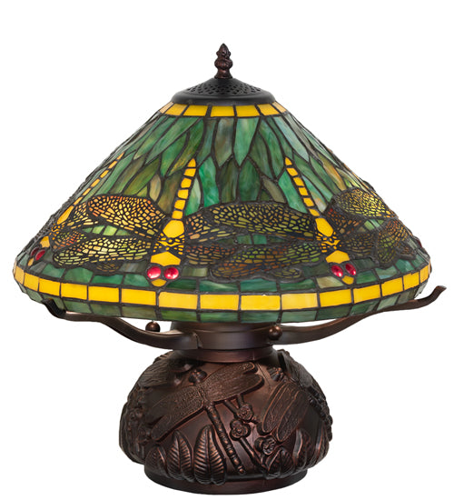 Meyda Lighting Tiffany Dragonfly 261256 17" 3-Light Mahogany Bronze Table Lamp With Multi-Colored Shade Glass