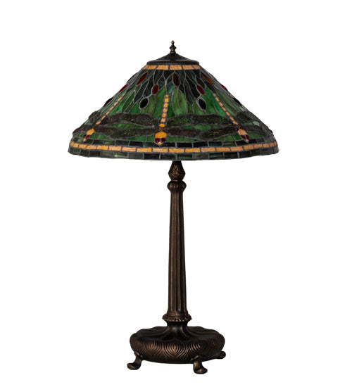 Meyda Lighting Tiffany Dragonfly 31" Mahogany Bronze Table Lamp With Multi-Colored Shade Glass