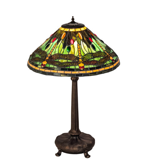 Meyda Lighting Tiffany Dragonfly 31" Mahogany Bronze Table Lamp With Multi-Colored Shade Glass