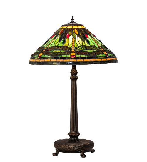 Meyda Lighting Tiffany Dragonfly 31" Mahogany Bronze Table Lamp With Multi-Colored Shade Glass