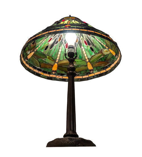 Meyda Lighting Tiffany Dragonfly 31" Mahogany Bronze Table Lamp With Multi-Colored Shade Glass
