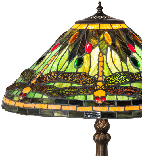 Meyda Lighting Tiffany Dragonfly 31" Mahogany Bronze Table Lamp With Multi-Colored Shade Glass