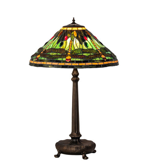 Meyda Lighting Tiffany Dragonfly 31" Mahogany Bronze Table Lamp With Multi-Colored Shade Glass