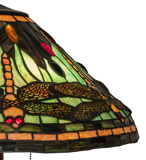 Meyda Lighting Tiffany Dragonfly 60" 3-Light Mahogany Bronze Floor Lamp With Multi-Colored Shade Glass