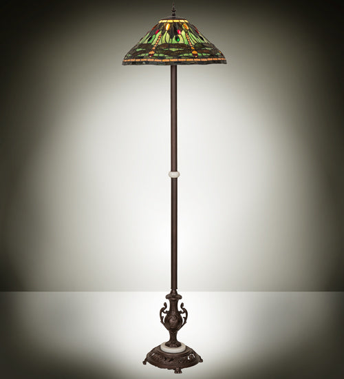 Meyda Lighting Tiffany Dragonfly 71" Mahogany Bronze Floor Lamp With Multi-Colored Shade Glass