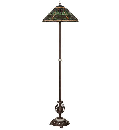 Meyda Lighting Tiffany Dragonfly 71" Mahogany Bronze Floor Lamp With Multi-Colored Shade Glass